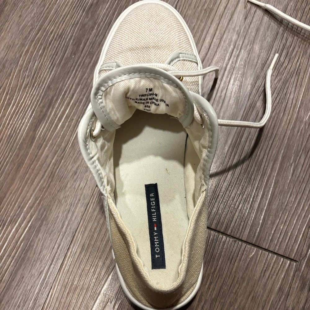 Tommy Hilfiger Cream Canvas Sneakers - Picture 2 of 5